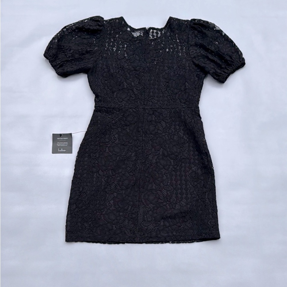 NWT Lulus Not a Secret Black Lace Puff Sleeve Mini Dress - Picture 5 of 11
